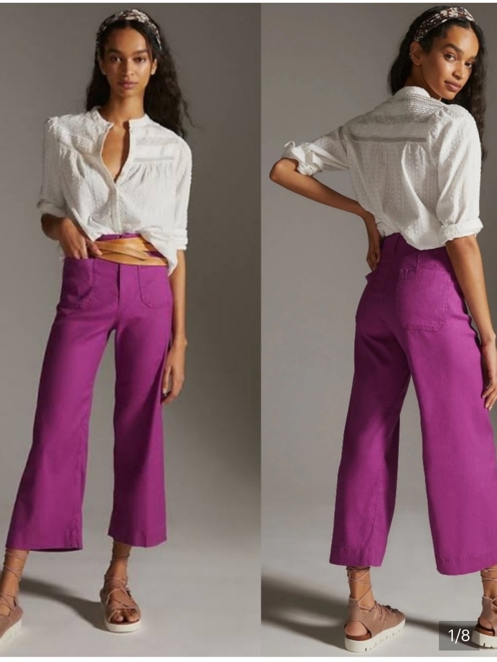 Maeve Anthropologie The Colette Wide Leg Pants Linen Blend Magenta size 31